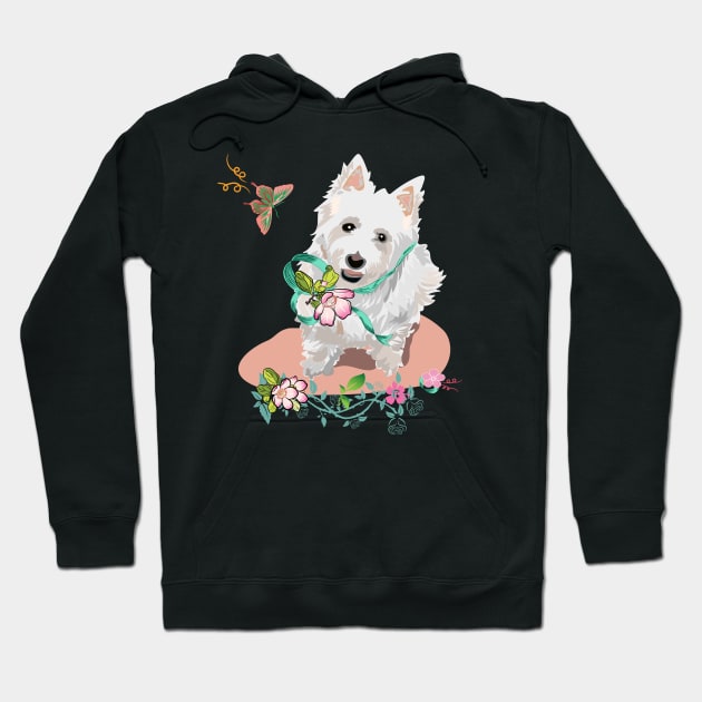 Western highland terrier dog with flowers butterflies Hoodie by LizzyizzyDesign